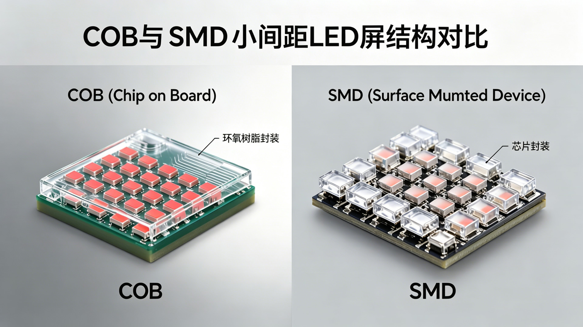 COB與SMD小間距LED屏結構對比圖-深圳維康國際